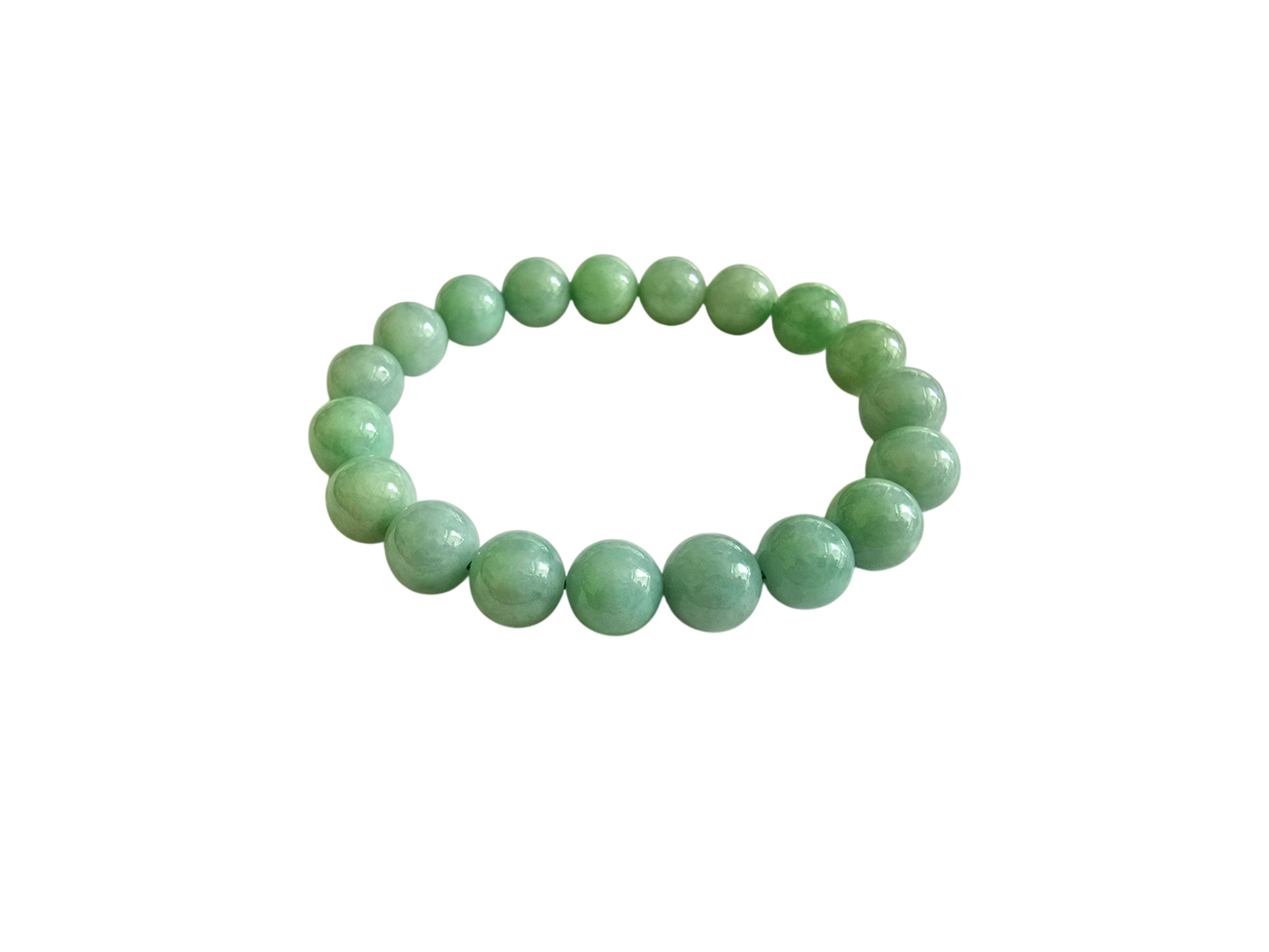 Imperial Japanese Green Burmese A-Jade Beaded Bracelet (MADE IN JAPAN) (10mm Each x 19 beads) 05036