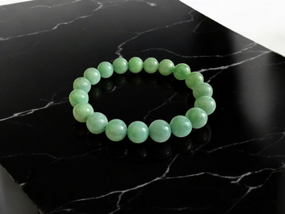 Imperial Japanese Green Burmese A-Jade Beaded Bracelet (MADE IN JAPAN) (10mm Each x 19 beads) 05036