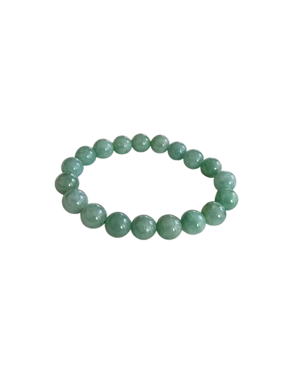 Imperial Japanese Green Burmese A-Jade Beaded Bracelet (MADE IN JAPAN) (10.5mm Each x 19 beads) 05037