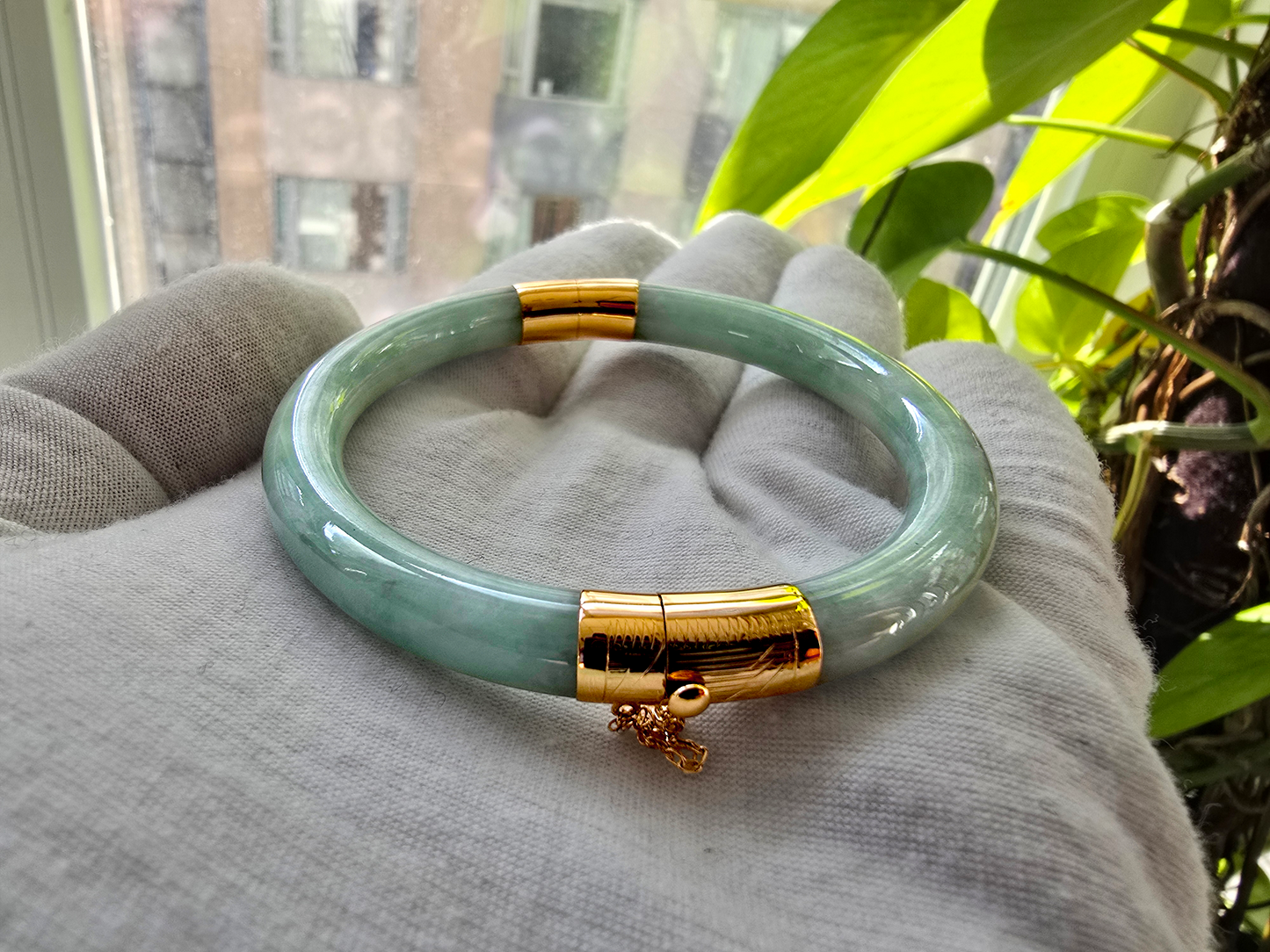 1886 Viceroy's Circular Burmese A-Jade Bangle Bracelet (with 14K Yellow Gold)