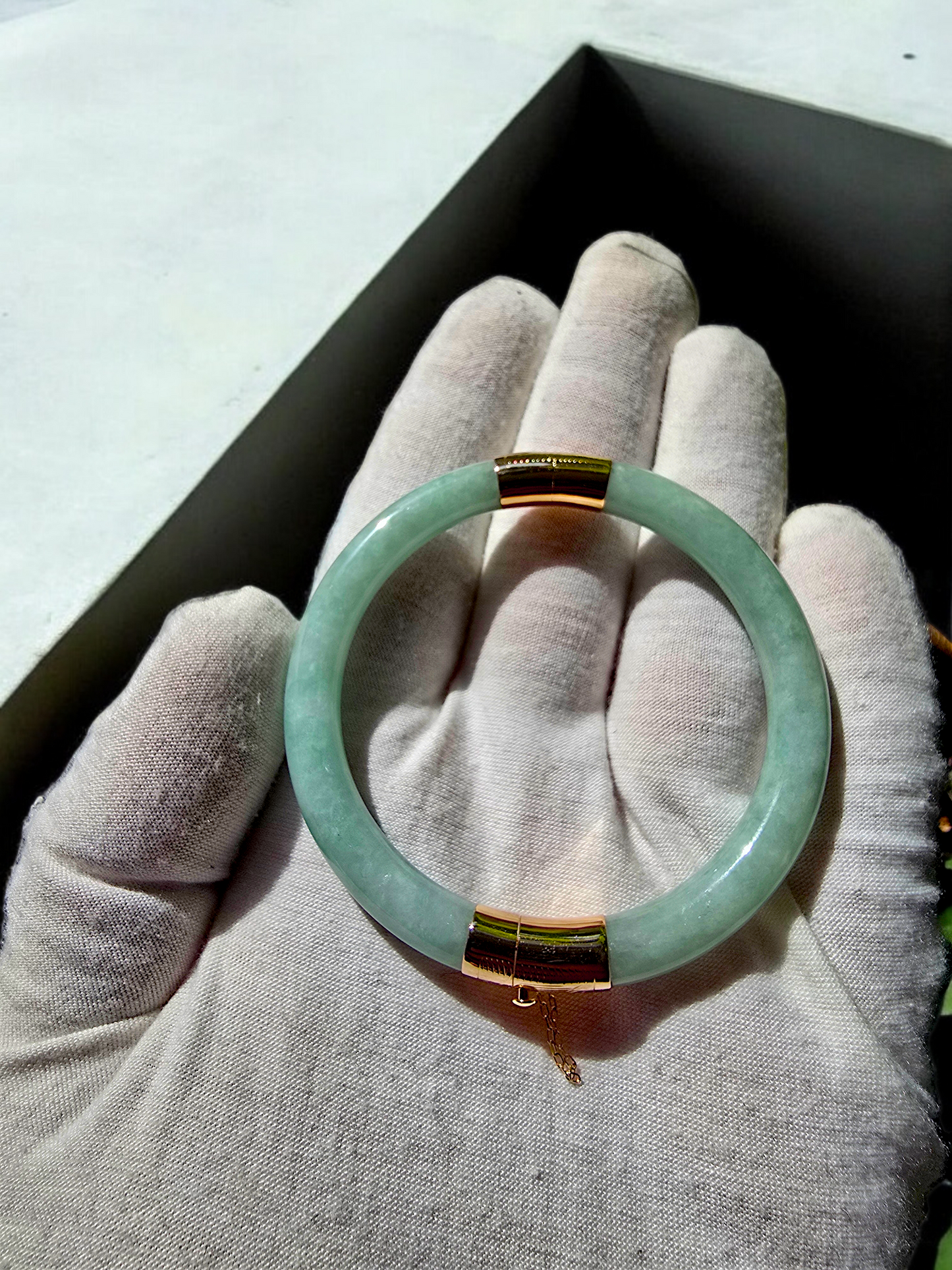 1886 Viceroy's Circular Burmese A-Jade Bangle Bracelet (with 14K Yellow Gold)