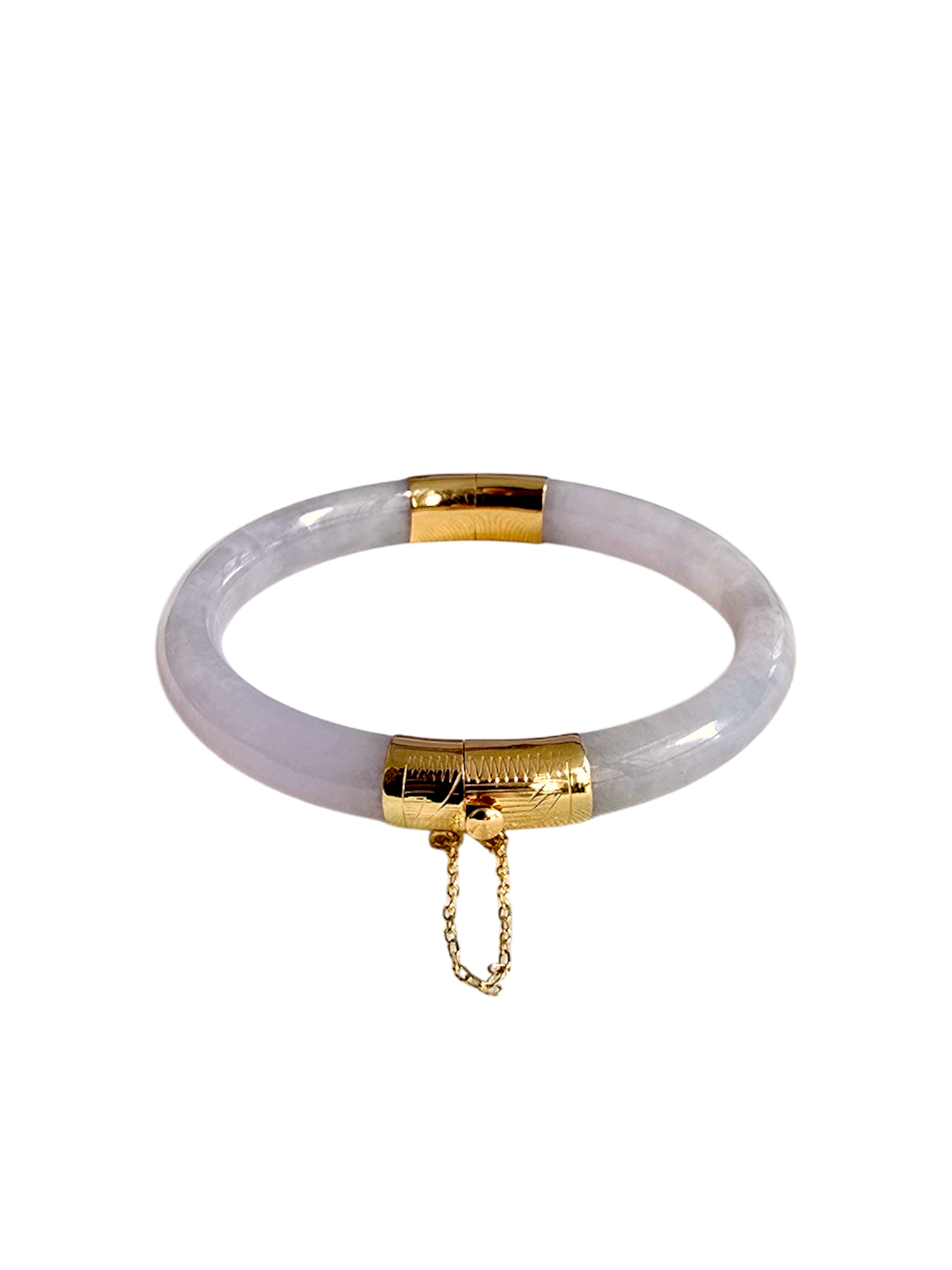 1887 Viceroy's Circular Burmese White Lavender A-Jade Bangle Bracelet (with 14K Yellow Gold)