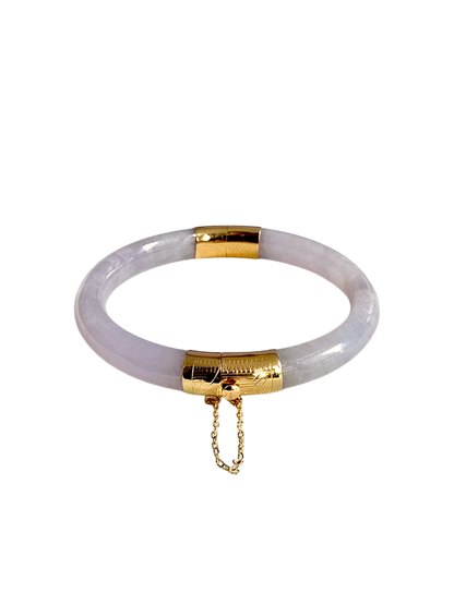 1887 Viceroy's Circular Burmese White Lavender A-Jade Bangle Bracelet (with 14K Yellow Gold)