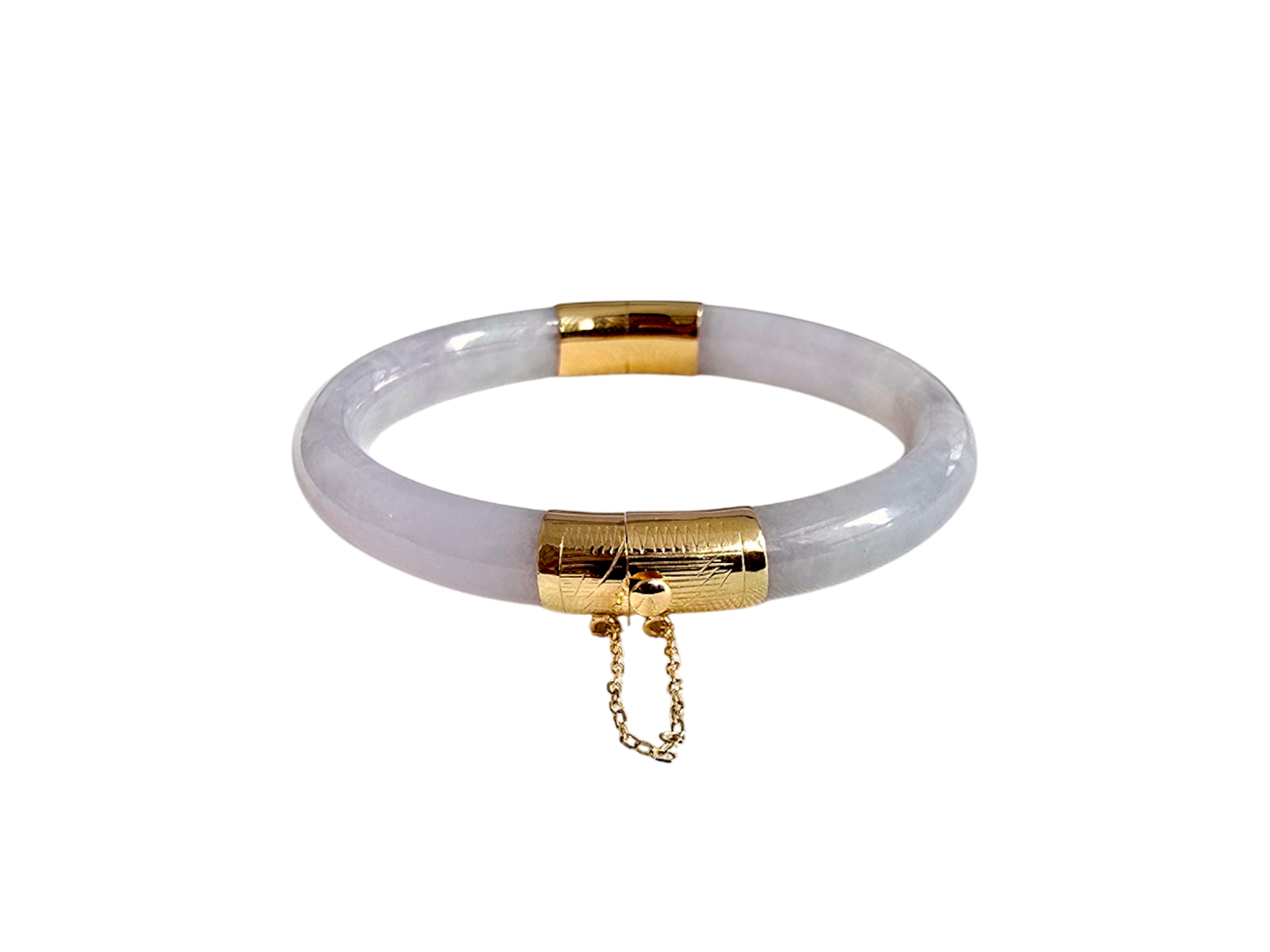 1887 Viceroy's Circular Burmese White Lavender A-Jade Bangle Bracelet (with 14K Yellow Gold)