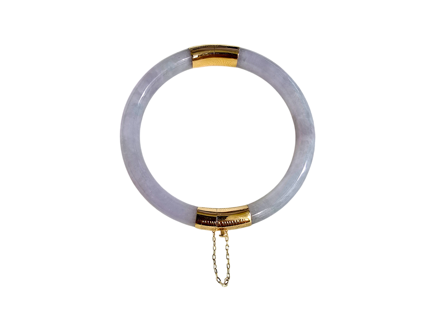 1887 Viceroy's Circular Burmese White Lavender A-Jade Bangle Bracelet (with 14K Yellow Gold)