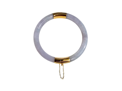 1887 Viceroy's Circular Burmese White Lavender A-Jade Bangle Bracelet (with 14K Yellow Gold)