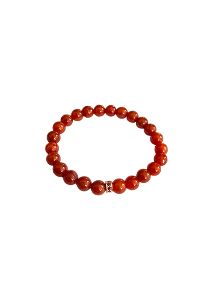 Imperial Japanese Red Burmese A-Jade Beaded Bracelet (MADE IN JAPAN) (8mm Each x 24 beads) with Sterling Silver - Certified 05038