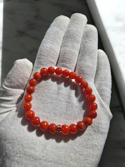 Imperial Japanese Red Burmese A-Jade Beaded Bracelet (MADE IN JAPAN) (8mm Each x 24 beads) with Sterling Silver - Certified 05038