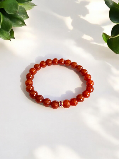 Imperial Japanese Red Burmese A-Jade Beaded Bracelet (MADE IN JAPAN) (8mm Each x 24 beads) with Sterling Silver - Certified 05038