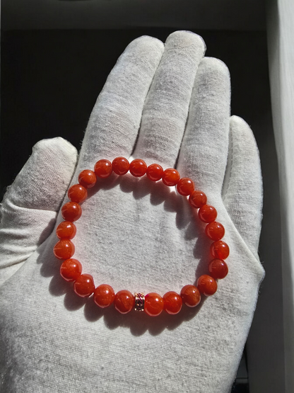 Imperial Japanese Red Burmese A-Jade Beaded Bracelet (MADE IN JAPAN) (8mm Each x 24 beads) with Sterling Silver - Certified 05039