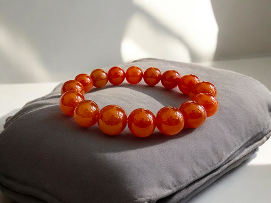 Imperial Japanese Red Burmese A-Jade Beaded Bracelet (MADE IN JAPAN) (12.50 mm Each x 16 beads) - Certified 05040