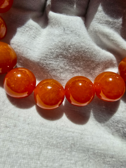 Imperial Japanese Red Burmese A-Jade Beaded Bracelet (MADE IN JAPAN) (12.50 mm Each x 16 beads) - Certified 05040