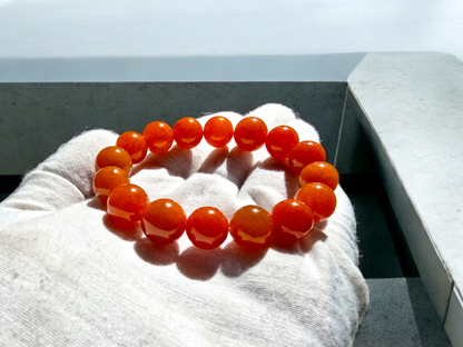 Imperial Japanese Red Burmese A-Jade Beaded Bracelet (MADE IN JAPAN) (12.50 mm Each x 16 beads) - Certified 05040