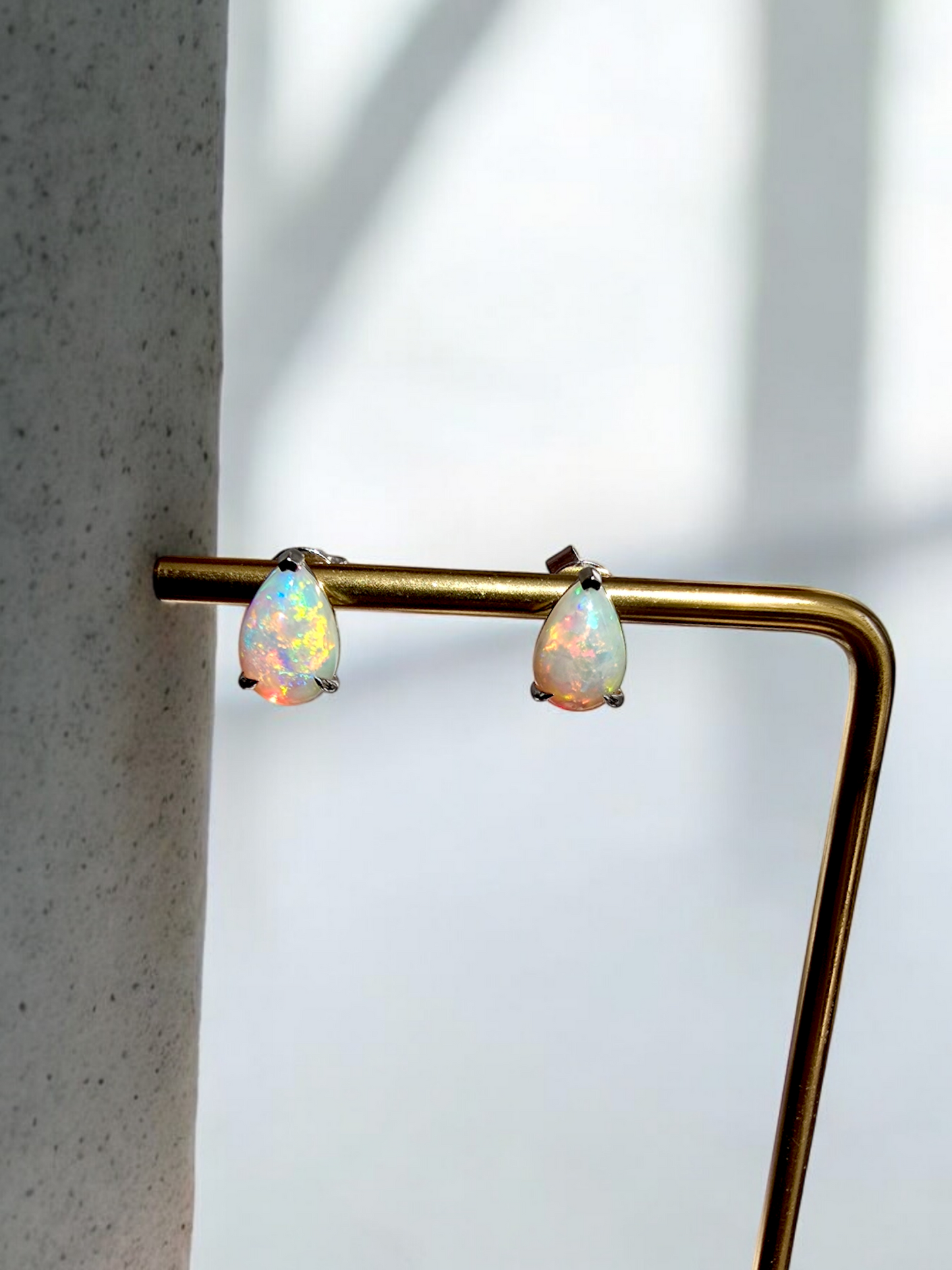 Australian Opal Stud Earrings with 14K White Gold - 3001