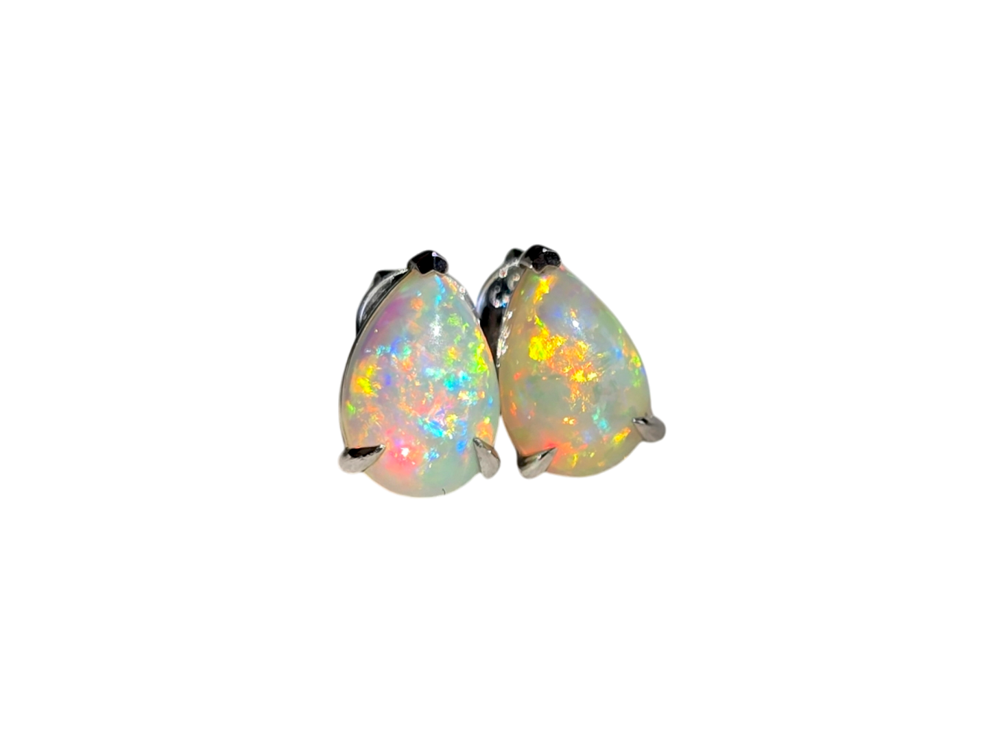 Australian Opal Stud Earrings with 14K White Gold - 3001