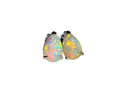 Australian Opal Stud Earrings with 14K White Gold - 3001