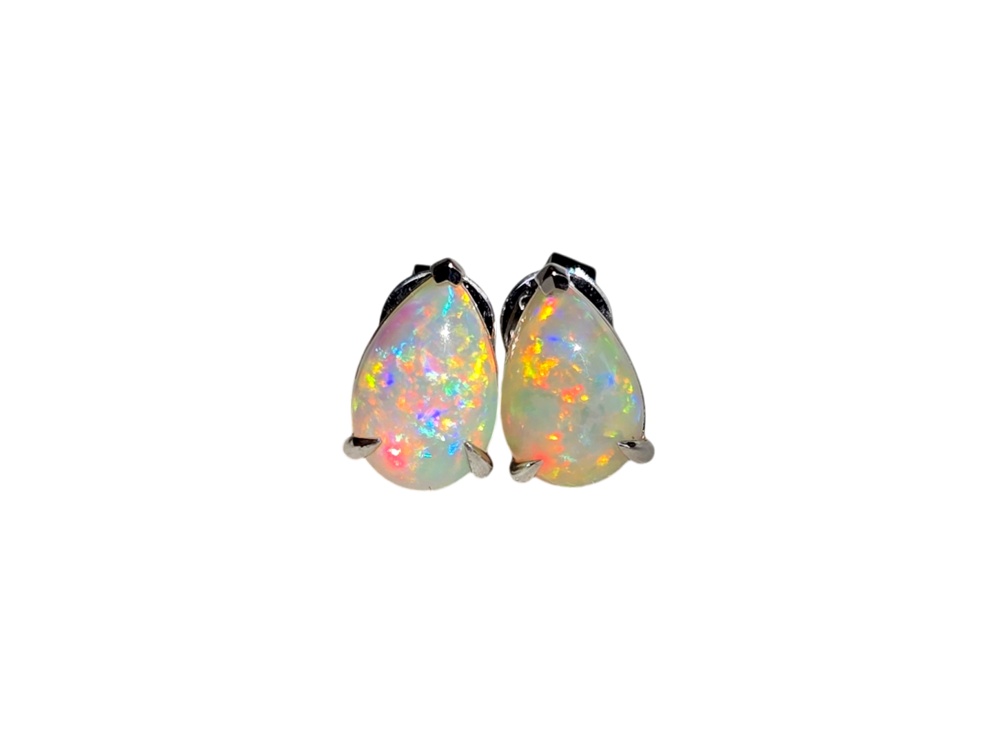 Australian Opal Stud Earrings with 14K White Gold - 3001