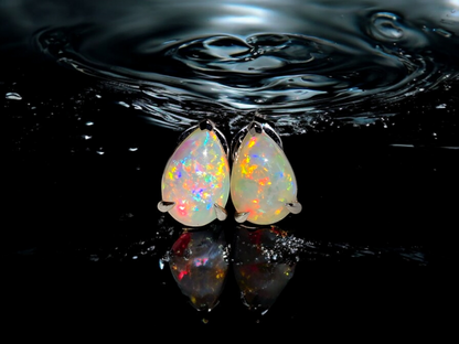 Australian Opal Stud Earrings with 14K White Gold - 3001