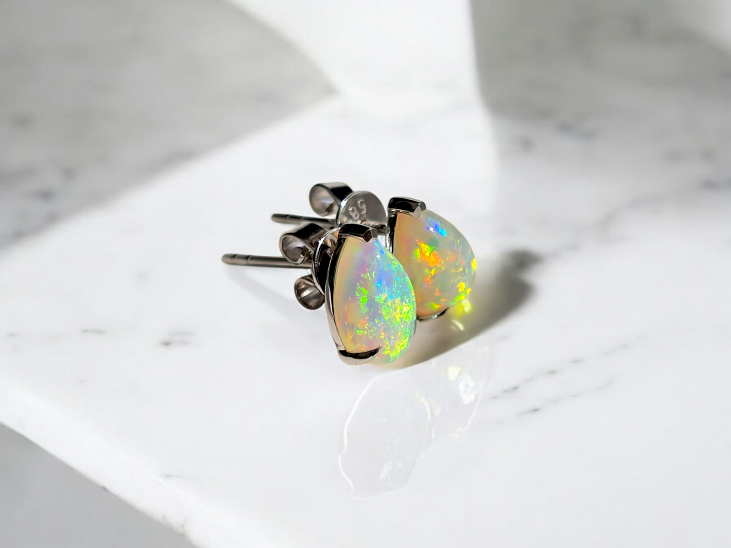 Australian Opal Stud Earrings with 14K White Gold - 3001