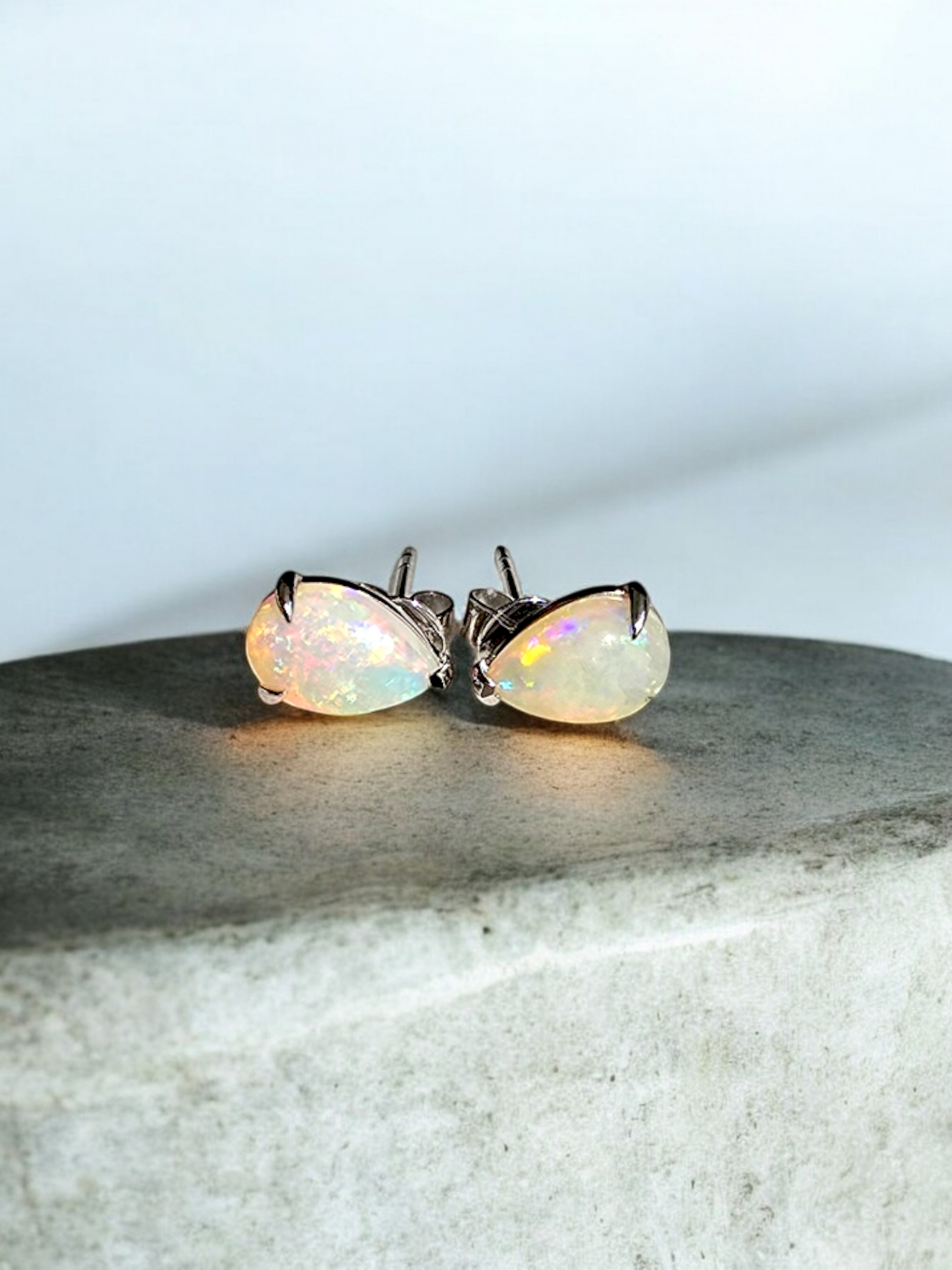 Australian Opal Stud Earrings with 14K White Gold - 3001