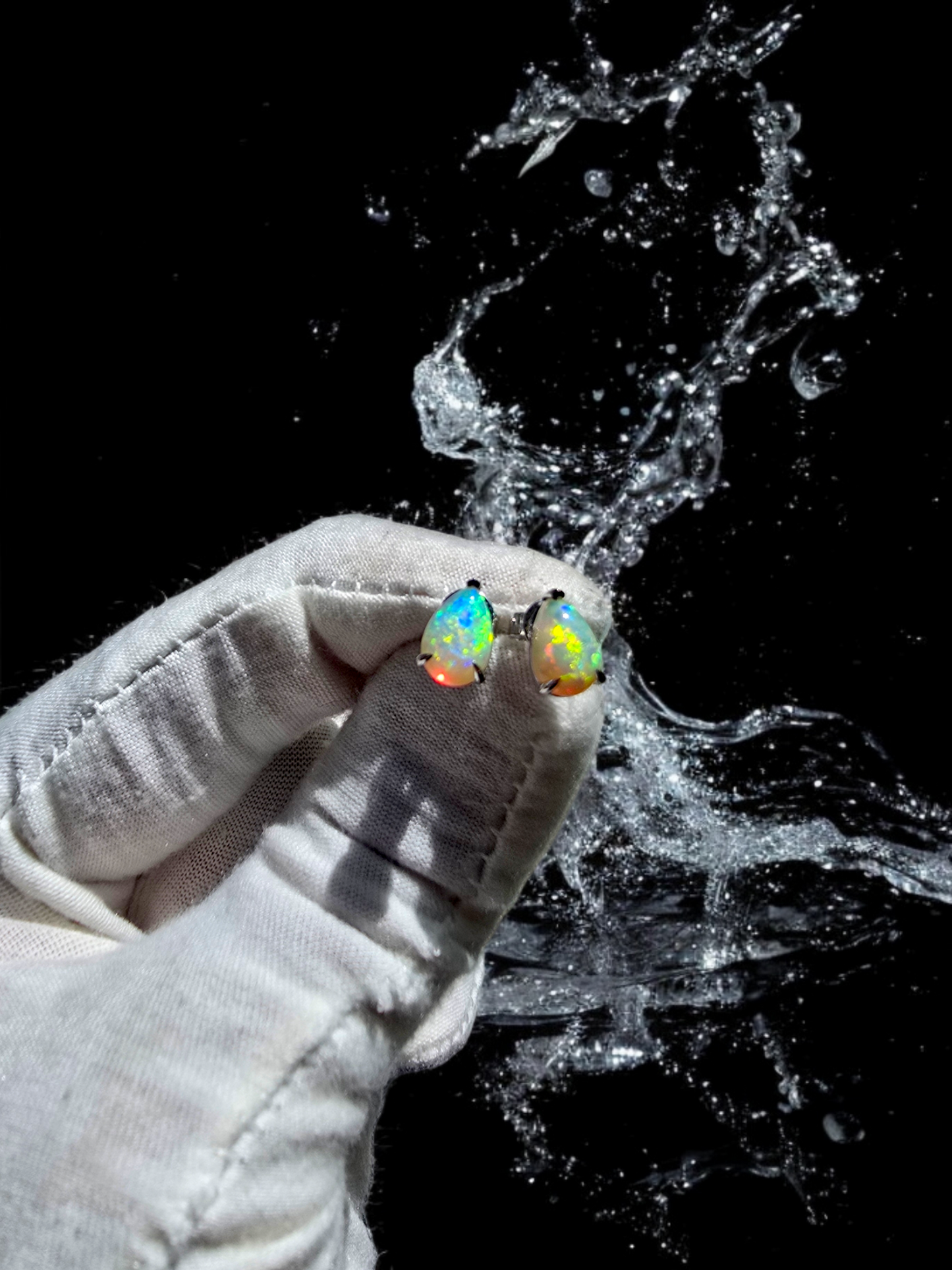 Australian Opal Stud Earrings with 14K White Gold - 3001