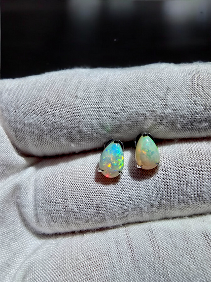 Australian Opal Stud Earrings with 14K White Gold - 3001