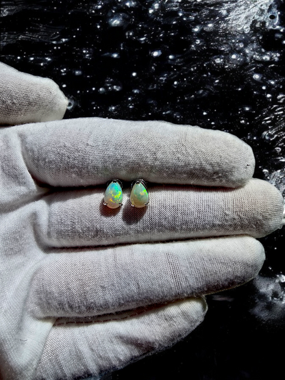 Australian Opal Stud Earrings with 14K White Gold - 3001