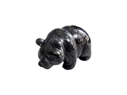 Patrolling Bear Black Burmese A-Jadeite Ornament Showpiece with a Wooden Stand