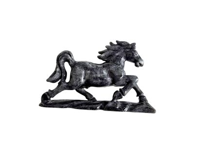 Galloping Horse Black Burmese A-Jadeite Ornament Showpiece with a Wooden Stand