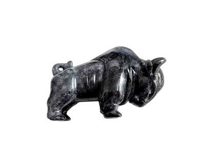 Raging Bull Black Burmese A-Jadeite Ornament Showpiece with a Wooden Stand