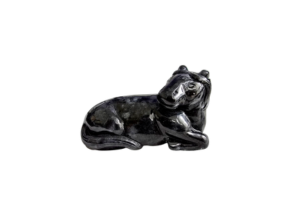 Sitting Horse Black Burmese A-Jadeite Ornament Showpiece with a Wooden Stand