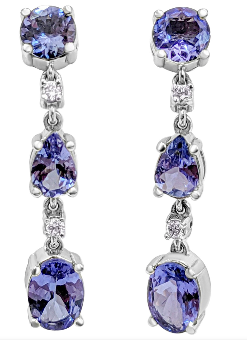 Alluring Drop and Dangle Tanzanite Link Earrings (with light pink Diamonds and 14K White Gold)