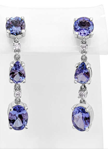 Alluring Drop and Dangle Tanzanite Link Earrings (with light pink Diamonds and 14K White Gold)