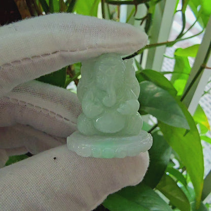 Certified Authoritative Lord Ganesha Imperial Burmese A-Jadeite Carved Figurine Ornament with Stand