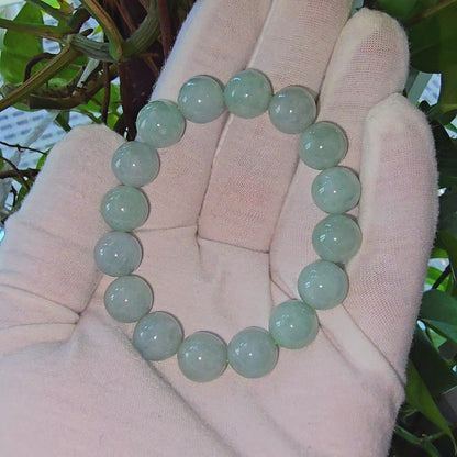 Imperial Japanese Green Burmese A Jade Beaded Bracelet (MADE IN JAPAN) (12mm Each x 16 beads) 05019