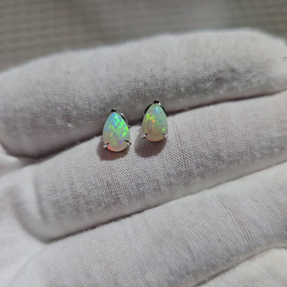 Australian Opal Stud Earrings with 14K White Gold - 3001