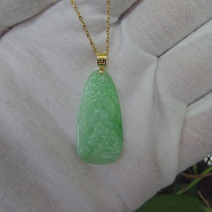 Bliss of Fuji Burmese A-Jade Pendant (with 18K Yellow Gold)- Certified