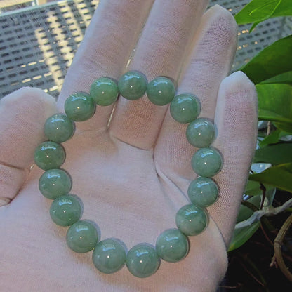 Imperial Japanese Green Burmese A-Jade Beaded Bracelet (MADE IN JAPAN) (12mm Each x 17 beads) 05015