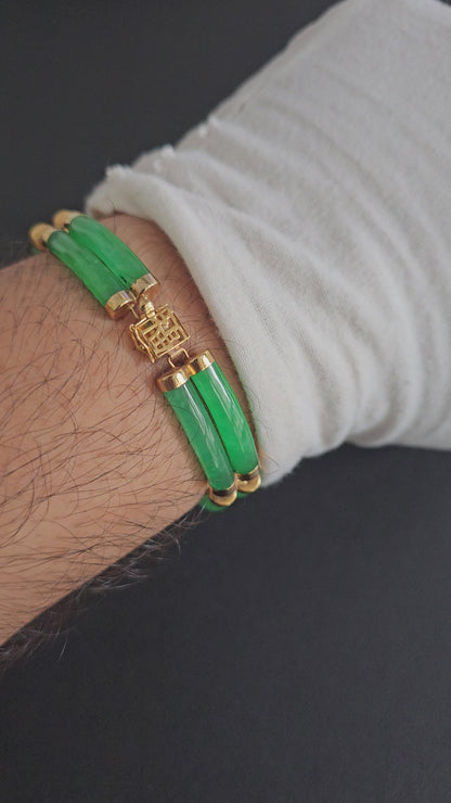 Double Fu Fuku Fortune Jade Bracelet (with 14K Gold)