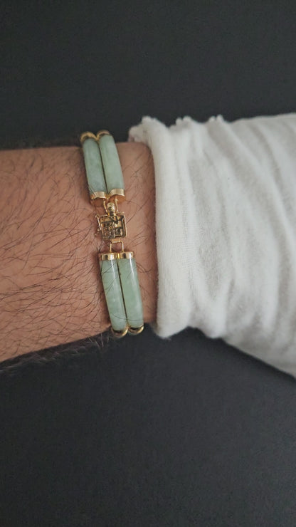 Double Fu Fuku Fortune Spring A Jade Bracelet (with 14K Yellow Gold)