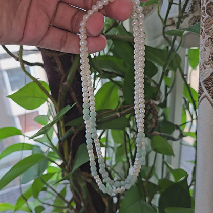 Yamanashi (MADE IN JAPAN) Burmese A-Jade and Pearl Double Beaded Necklace (5-6.5mm Each x 163 Beads) with 925 Sterling Silver 10004