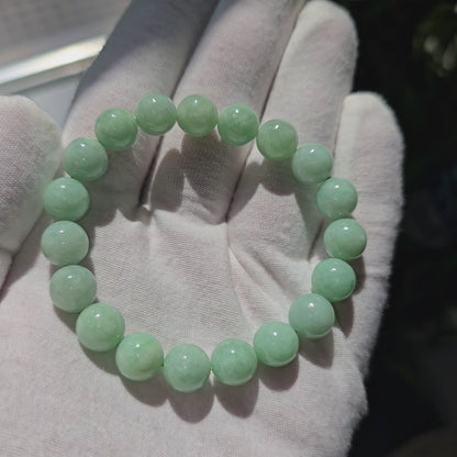 Imperial Japanese Green Burmese A-Jade Beaded Bracelet (MADE IN JAPAN) (10mm Each x 19 beads) 05036