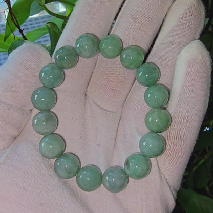 Imperial Japanese Green Burmese A Jade Beaded Bracelet (MADE IN JAPAN) (12mm Each x 16 beads) 05020