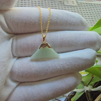 Charm of Fuji Burmese A-Jade Pendant (with 18K Yellow Gold)