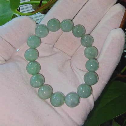 Imperial Japanese Green Burmese A Jade Beaded Bracelet (MADE IN JAPAN) (12mm Each x 16 beads) 05017