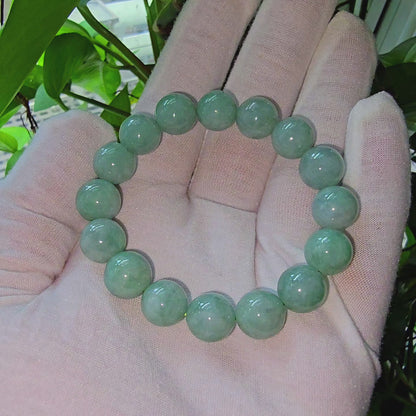 Imperial Japanese Green Burmese A-Jade Beaded Bracelet (MADE IN JAPAN) (12mm Each x 16 beads) 05014