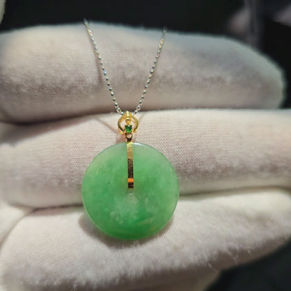 Cheung's Round Donut Burmese A-Jade 22.50 mm Pendant with 18K Yellow Gold - Certified