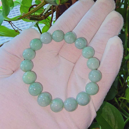 Imperial Japanese Green Burmese A Jade Beaded Bracelet (MADE IN JAPAN) (12mm Each x 17 beads) 05018