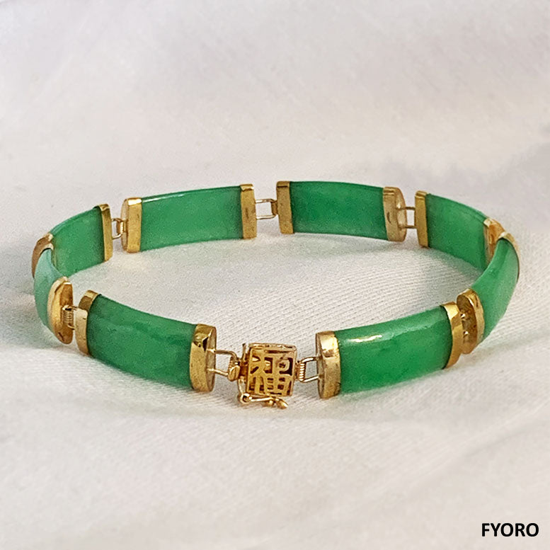 Fu Fuku Fortune Yat-Baat Jade Bracelet (with 14K Gold)