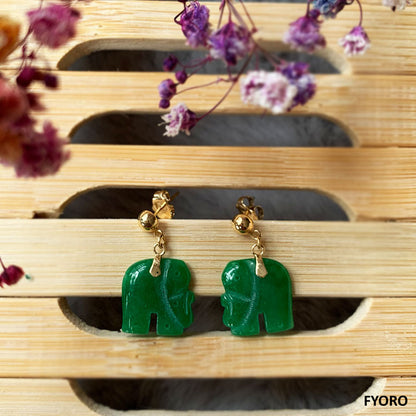 Shanghainese Jade Elephant Drop Earrings (with 14K Gold)